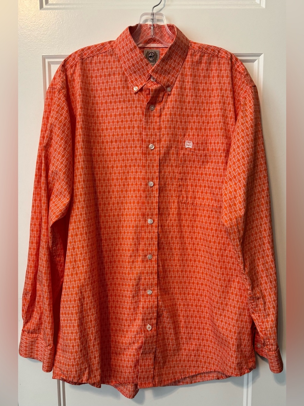 CINCH Mens Orange Geometric Western Button Down Shirt 100% Cotton M